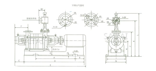 2SK-1.5P1两级水环真空泵外形及安装尺寸图